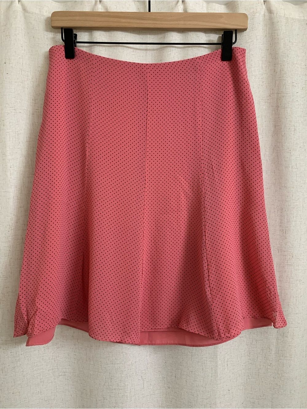 Express 100% Silk Bubblegum Pink A-Line Skirt with Black Polka Dots Lined Size 4